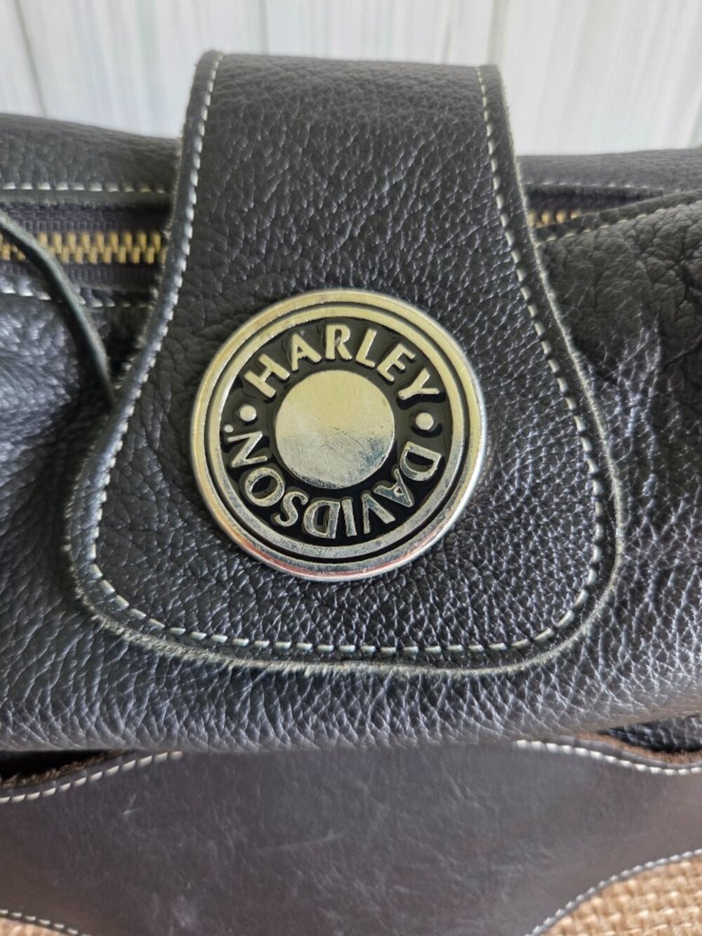 Vintage Style Harley-Davidson Black Pebbled Leather Shoulder Bag | Slouchy Hobo - Picture 9 of 14
